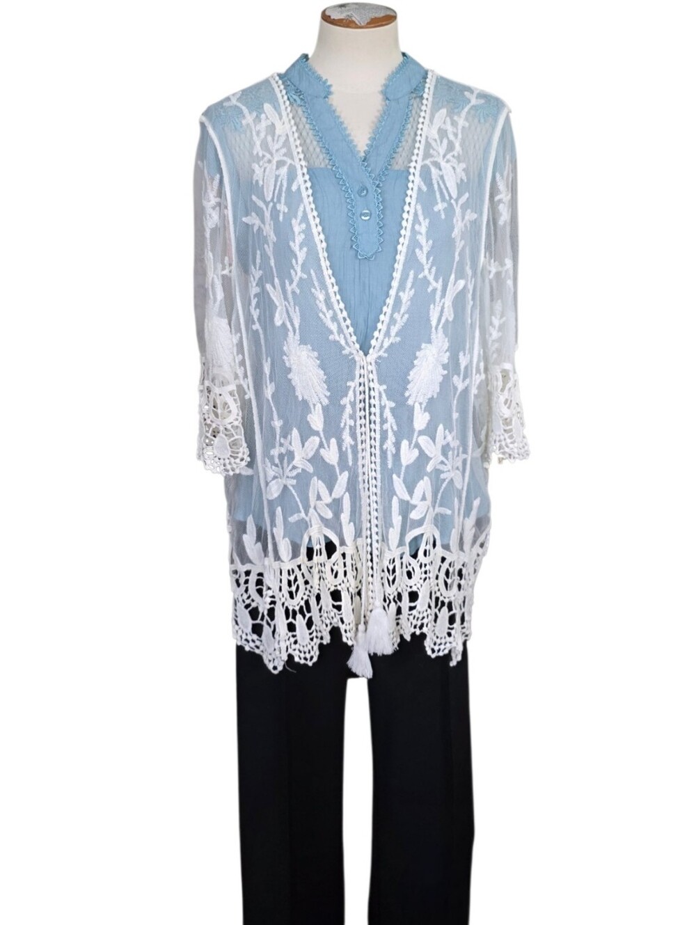 Ana & Rose 3X White Embroidered Lace Kimono Cardigan Boho Festival Duster